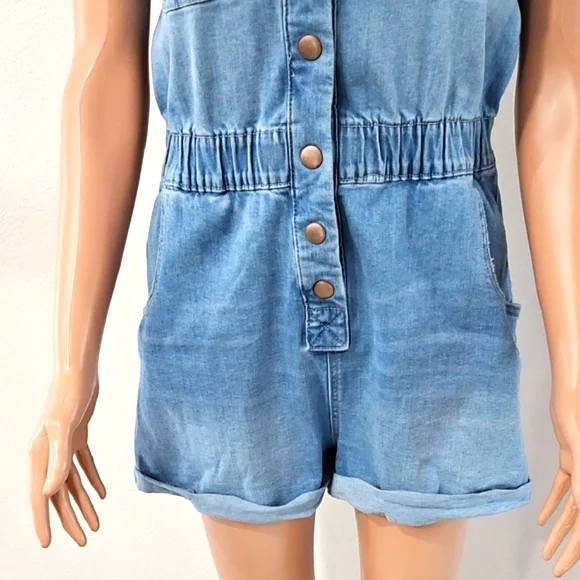Celebrity Pink Light Blue Denim Romper - Picture 4 of 11